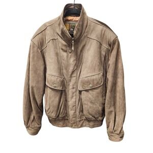 Vintage Structure Brown Leather Bomber Jacket Size XL